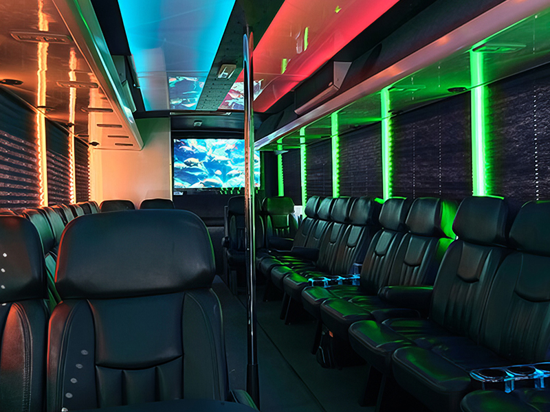 Colorful lights on charter bus
