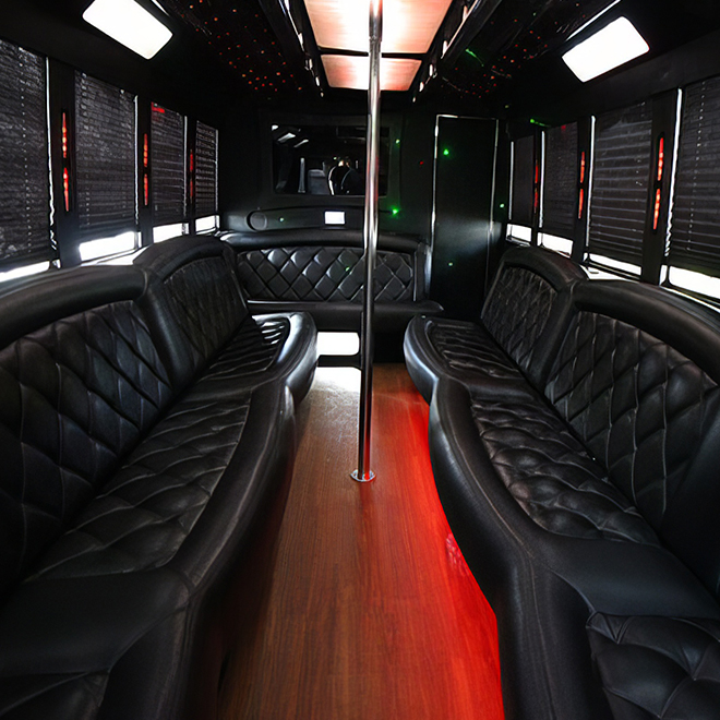 Inside a charter bus